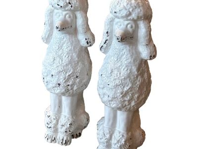 Vintage 1950s Pair of Italian Made in Italy Ceramic White Poodles Dog Statues