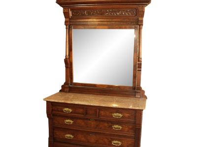 Antique Walnut Victorian Marble Top Dresser,