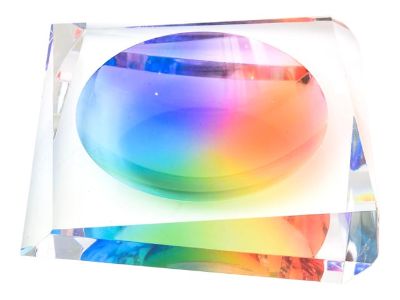 Contemporary Angled Lucite Rainbow Op Art Bowl Style of Victor Vasarely
