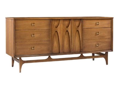 Broyhill Brasilia Mid Century Walnut and Brass Lowboy Dresser