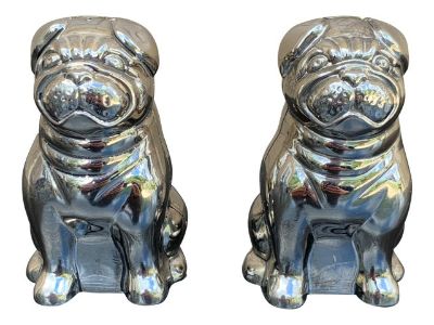 Late 20th Century Godinger Pug Dog Salt and Pepper Shakers- a Pair