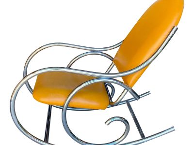 Mid-Century Modern Polished Chrome Rocking Chair, Orange, Thonet Style, 1970s