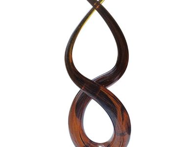Mid-Century Amber Murano-Style Infinity Glass Sculpture on Cube Base