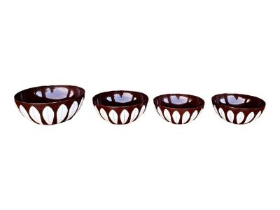 Set of 4 Catherine Holm of Norway Brown Lotus Enamelware Mid-Century Mixing/Serving Bowls