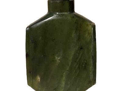 1920s Green Jade Art Deco Snuff Bottle With Stopper & Spoon
