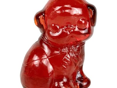 Mid-Century Cranberry Art Glass Bulldog Pug Sculpture