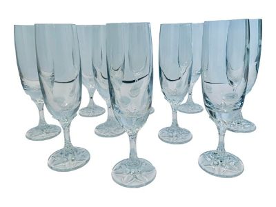 Germany’s ‘Villeroy & Boch’ Vintage Tulipe Clear Cut Crystal Champagne Flutes- Set of 10