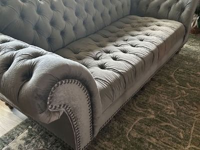 Formal gray couch and coffee table