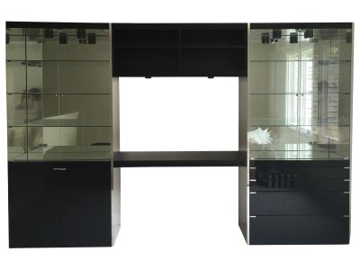 Ello Black Glass Curio Cabinet Desk