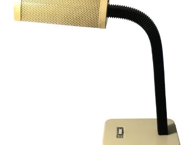 Vintage Postmoden Cream Metal Cutout Black Gooseneck Desk Lamp