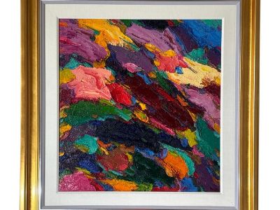 "Sunshine and Aqua" – Original Abstract Expressionist Oil by Jim Rabby (2005), Framed