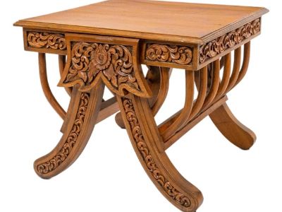 Early 1900s South Asian Burmese or Anglo-Indian Carved Teak Stool/Stand in Elephant Saddle Form