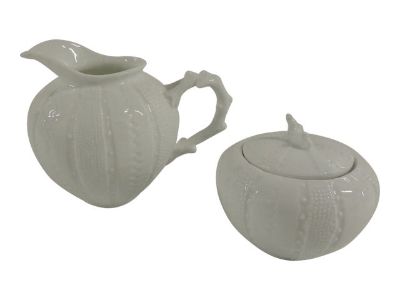 White Faux Coral China Creamer and Sugar - Set of 2