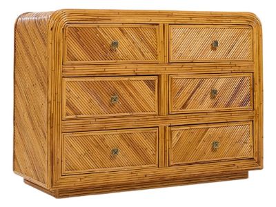 Gabriella Crespi Style Split Reed Bamboo 6 Drawer Lowboy Dresser