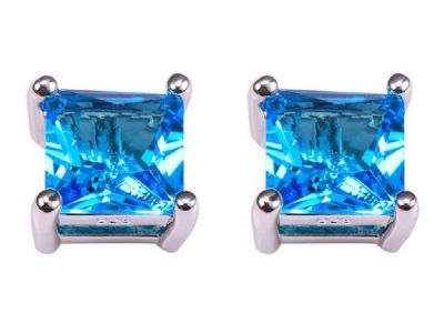 Princess-Cut Blue Topaz Quartz Stud Earrings