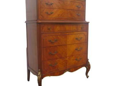 French Early 1900s Carved Tall Chest of Drawers With Cedar Drawer 5603