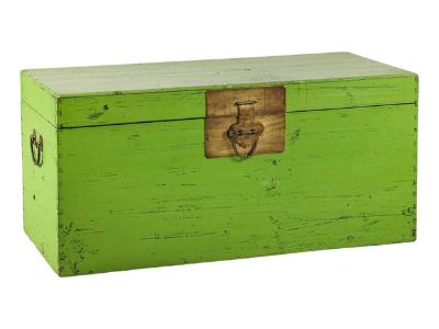 Vintage Chinese Wooden Trunk with Bright Green Finish and Brass Hardware