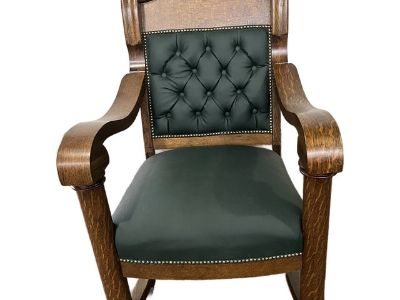 Late 19th Century Antique Oak Empire Upholstered Rocking Chair