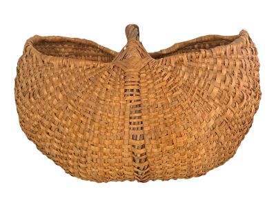Vintage French Buttock's Woven Basket Grapevine Handle