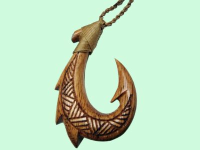 Koa Wood Fish hook Necklace hand carved