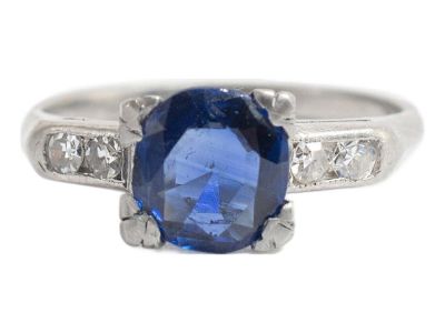Late 20th Century Vintage Platinum Gia Cambodia No Heat Sapphire Diamond Cocktail Ring, Size 5.5