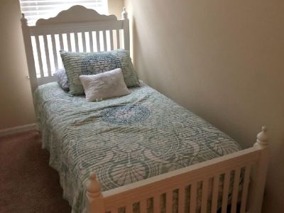 Twin bed white headboard footboard and steel  frame