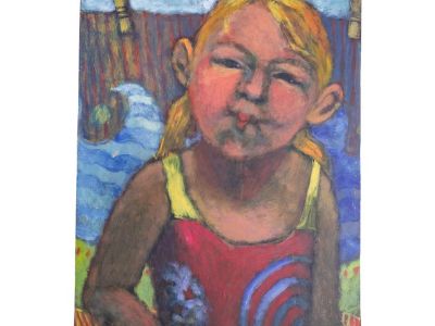 Bright Fauvist Style Portrait Painting of Girl in Swimsuit by Amy Scherer