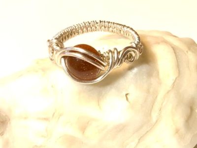 Silver Wire Wrap Goldstone Gemstone Ring