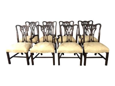 Mid 20th Century Mt. Airy Furniture Co. Mahogany Chippendale Dining Chairs- Set of 8