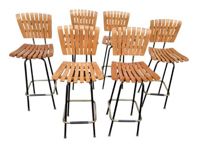 Mid Century MCM Arthur Umanoff Wooden Swivel Bar Stools/ Kitchen Stools- A Set of 6