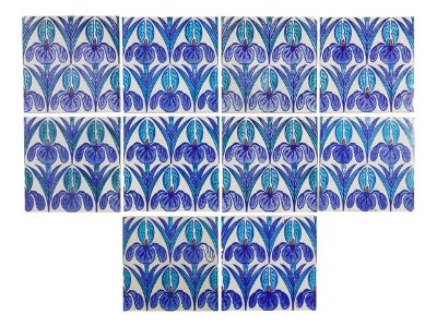 Set of 10 "Floreat Salopia" Pattern Art Nouveau Tiles by Maw & Co, 1880-1910