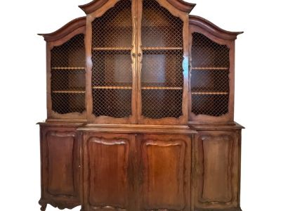 19th Century British Breakfront China Cabinet With Copper Details