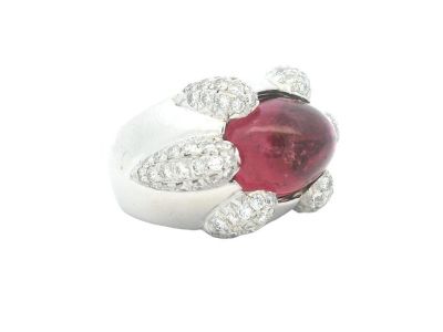 Contemporary Italian Tourmaline and Diamond Cocktail Ring in 18K White Gold
