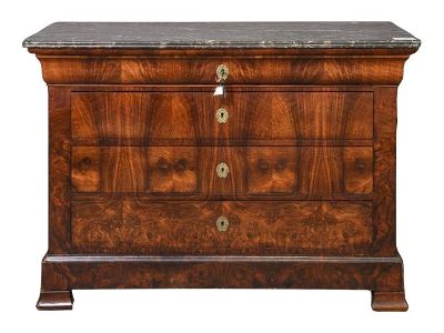 Late 19th Century Louis Philippe Style Commode With Grey Marble Top, French Marble Top Chest