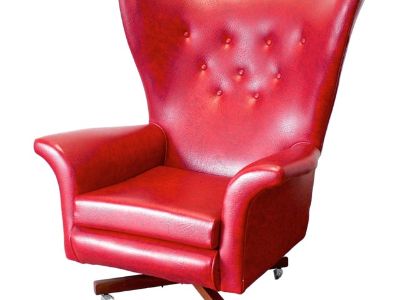 1960s G-Plan Armchair in Red Vinyl With Solid Rosewood Base - Aka the Blofeld Chair