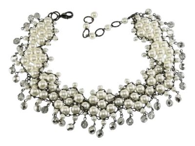 Badgley Mischka Collar Necklace With Faux Pearls & Glass Beads