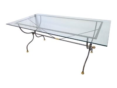 Vintage French Steel & Glass Dining Table