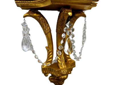 Antique Giltwood Wall Shelf With Eagle Supports & Crystal Garlands – Ornate Neoclassical Bracket