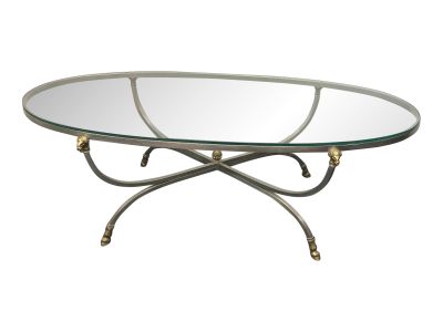 Maison Jensen, Steel and Brass Rams Head Oval Coffee Table with Glass Top