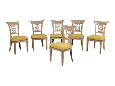 18th Century French Directoire Period Set of Six Bleached Beechwood Chairs