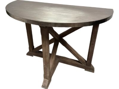 Demi-Lune Console in Driftwood Finish With Metal Top