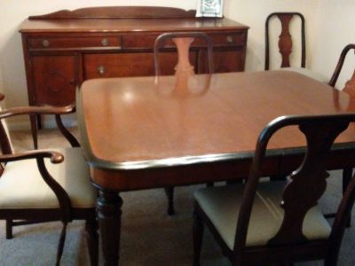 Fine furniture antique dining room set.  Solid hardwood with fine veneer overlays.