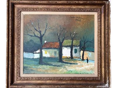 1960s Vintage Abstract Impressionist Mid Century Paris Landscape Oil Painting, Framed
