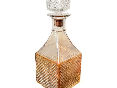 Vintage Mid-Century Modern Iridescent Amber/Clear Lustre Diamond Point Glass Decanter