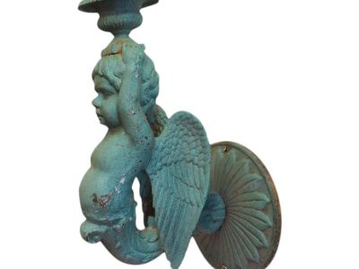 Antique Cast Iron Winged Cherub Angel Wall Sconce