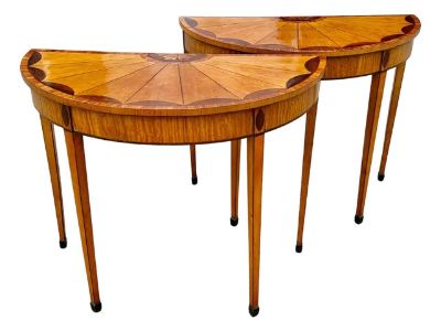 Pair of 19th Century English Satinwood Demi-Lune Tables