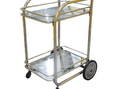 Vintage MCM Chrome & Glass Art-Deco Styled Bar ~ Drink Cart Trolley, C1950s