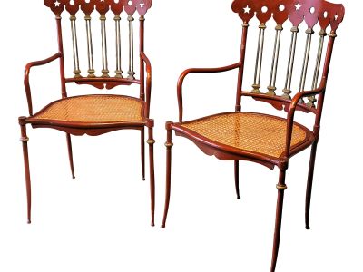 Mid 20th Century Iron and Cane Campaign Chairs - a Pair