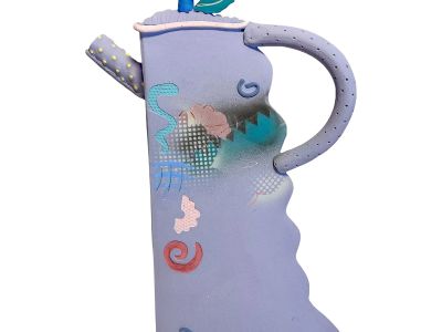 Vintage Memphis Style Postmodern Flattened Ceramic Tea Pot
