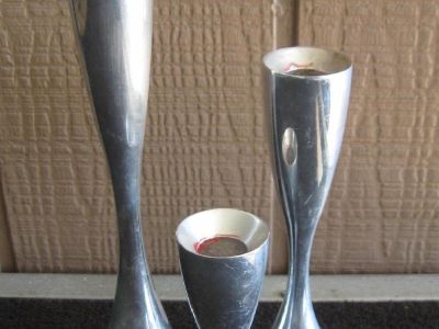 *~~~ Nambe Set of Three Candlesticks 1994 ~ Karim Rashid ~~~*